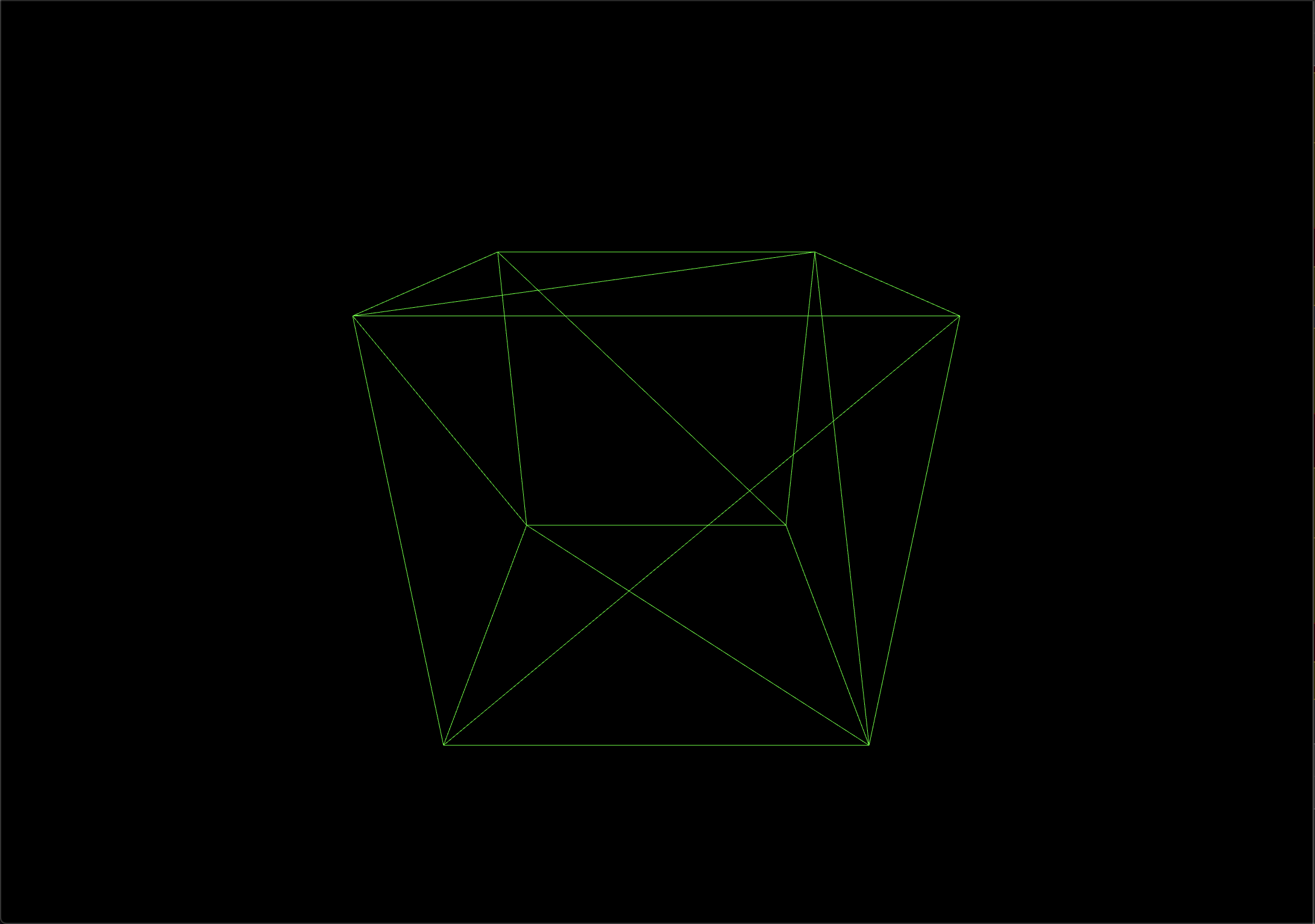 A green wireframe cube on black background